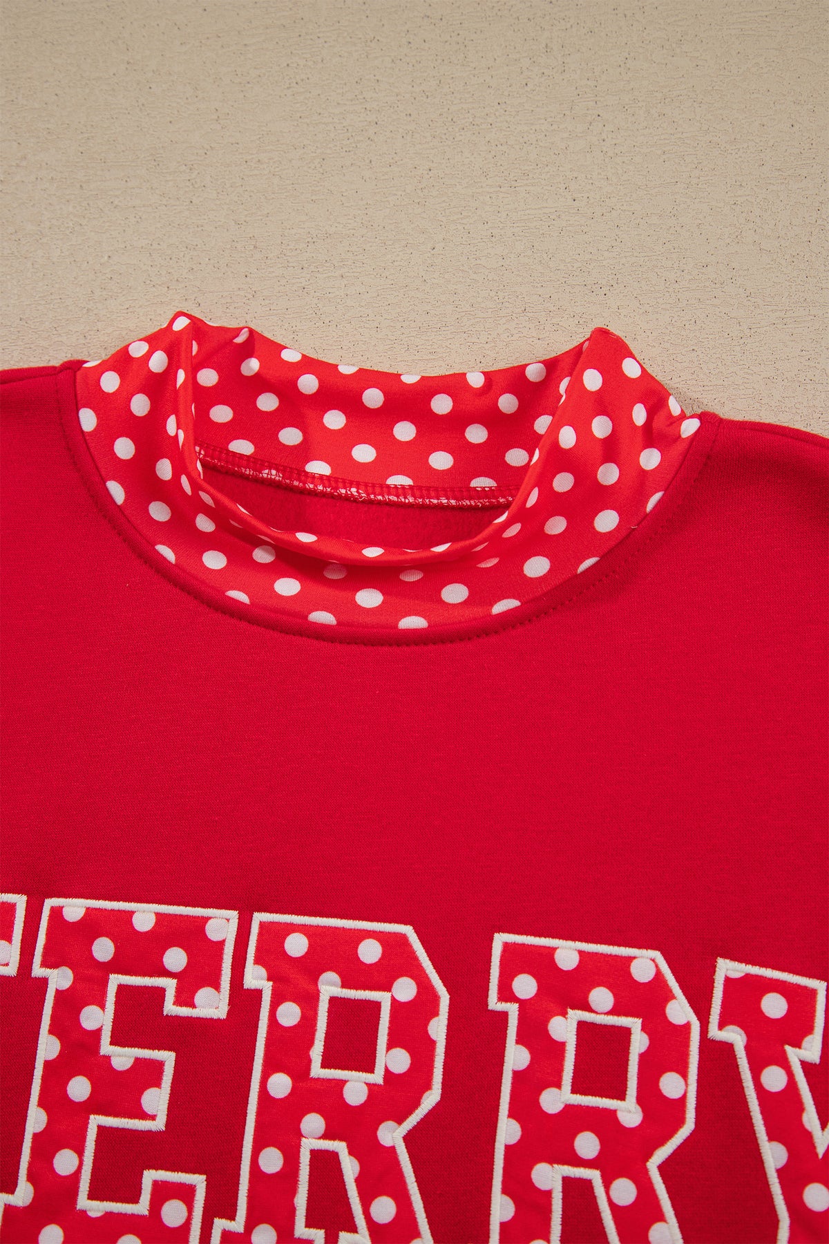 Polka Dot Letter Print Contrast Trim Mock Neck Sweatshirt