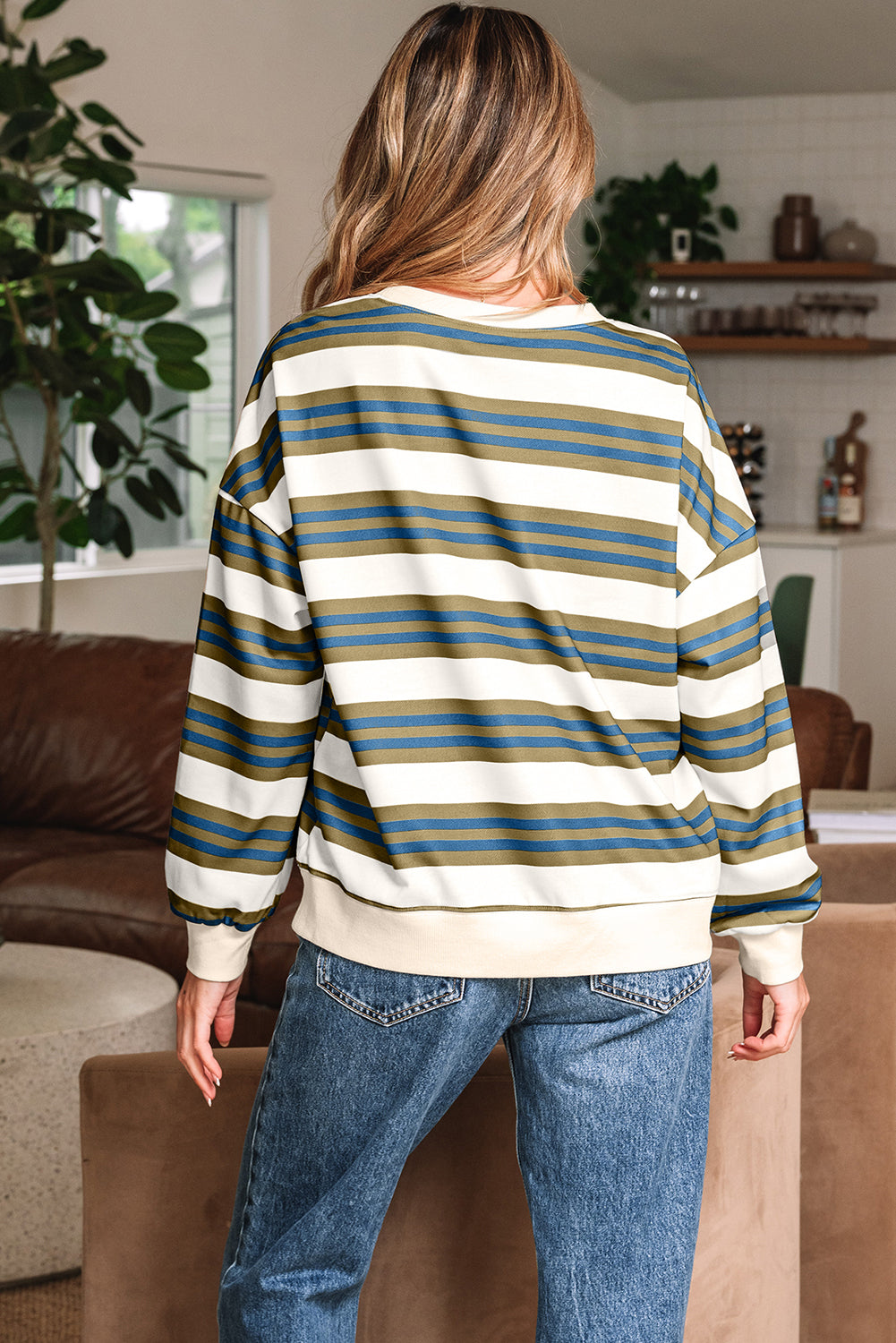 Crew Neck Drop Shoulder Pullover Sweatshirt