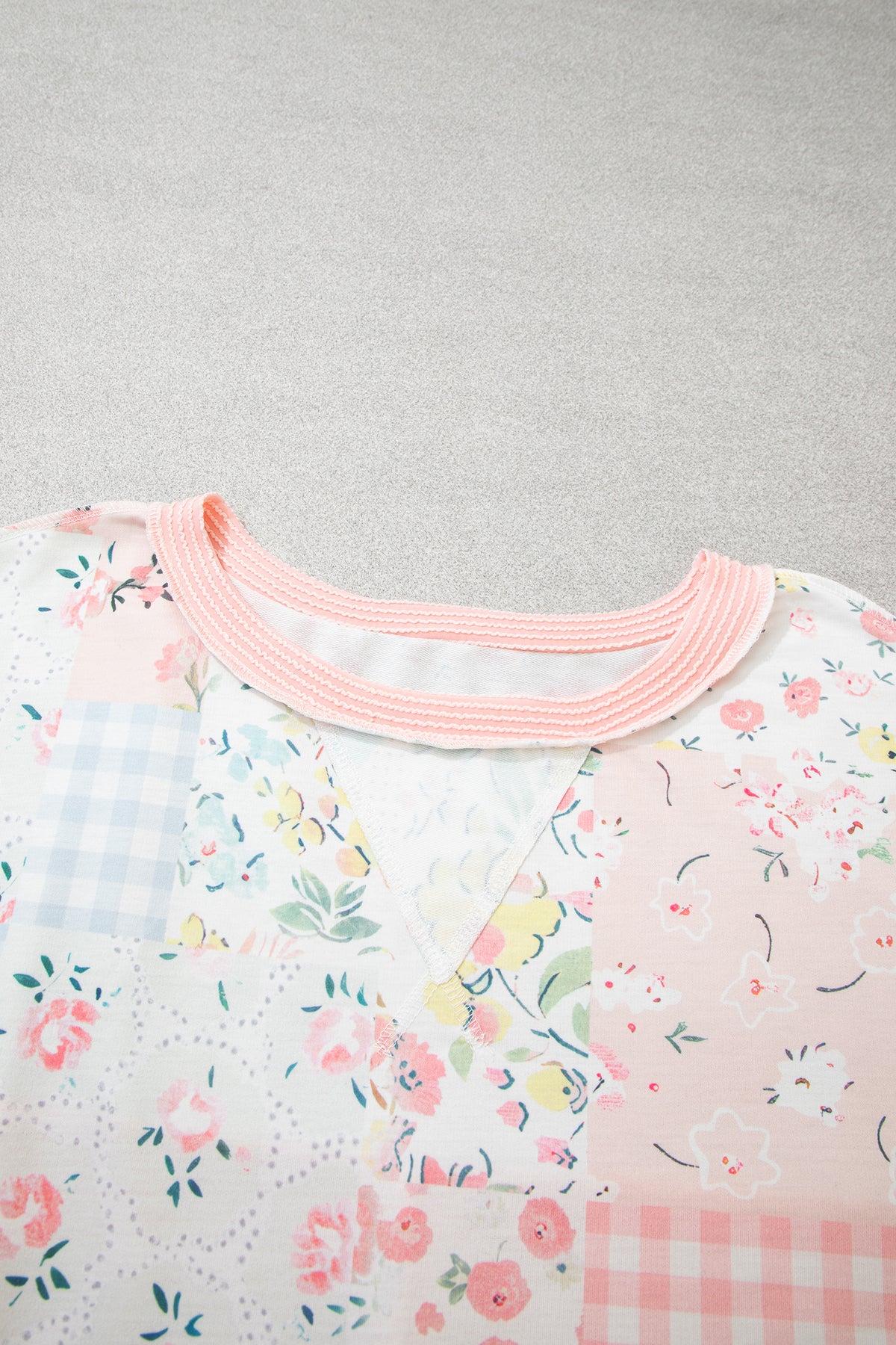 Patchwork Floral Print Long Sleeve Tunic Plus Size Blouse