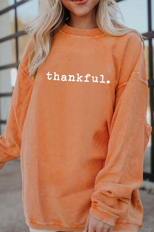 Thankful Ribbed Crew Neck Thanksgiving Sweatshirt