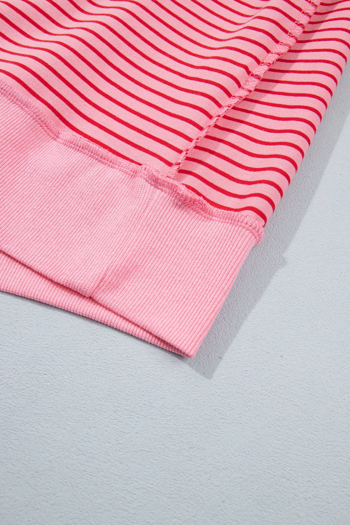 Stripe Ribbed Patchwork Mock Neck Baggy Pullover Matching Shorts Set
