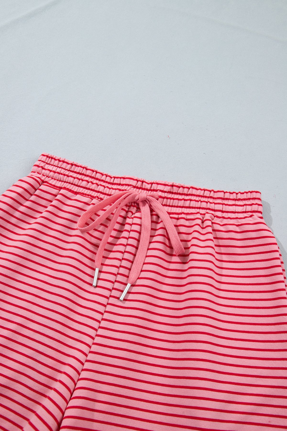 Stripe Ribbed Patchwork Mock Neck Baggy Pullover Matching Shorts Set