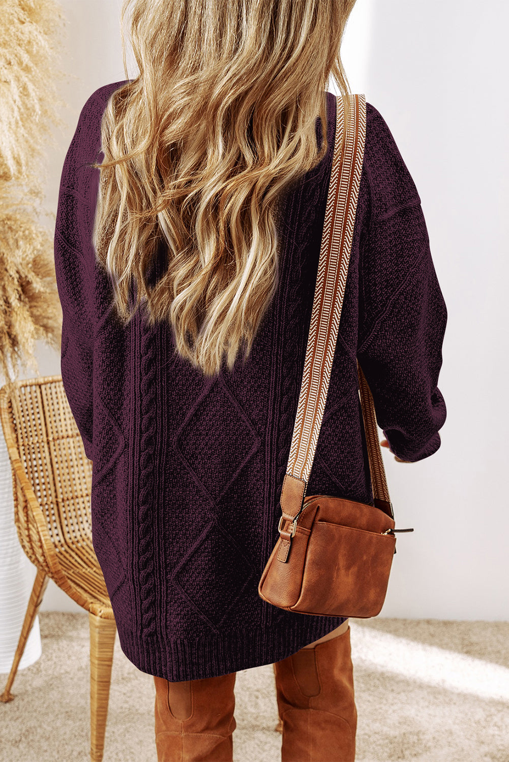 Cable Knit Drop Shoulder Loose Fit Sweater Dress