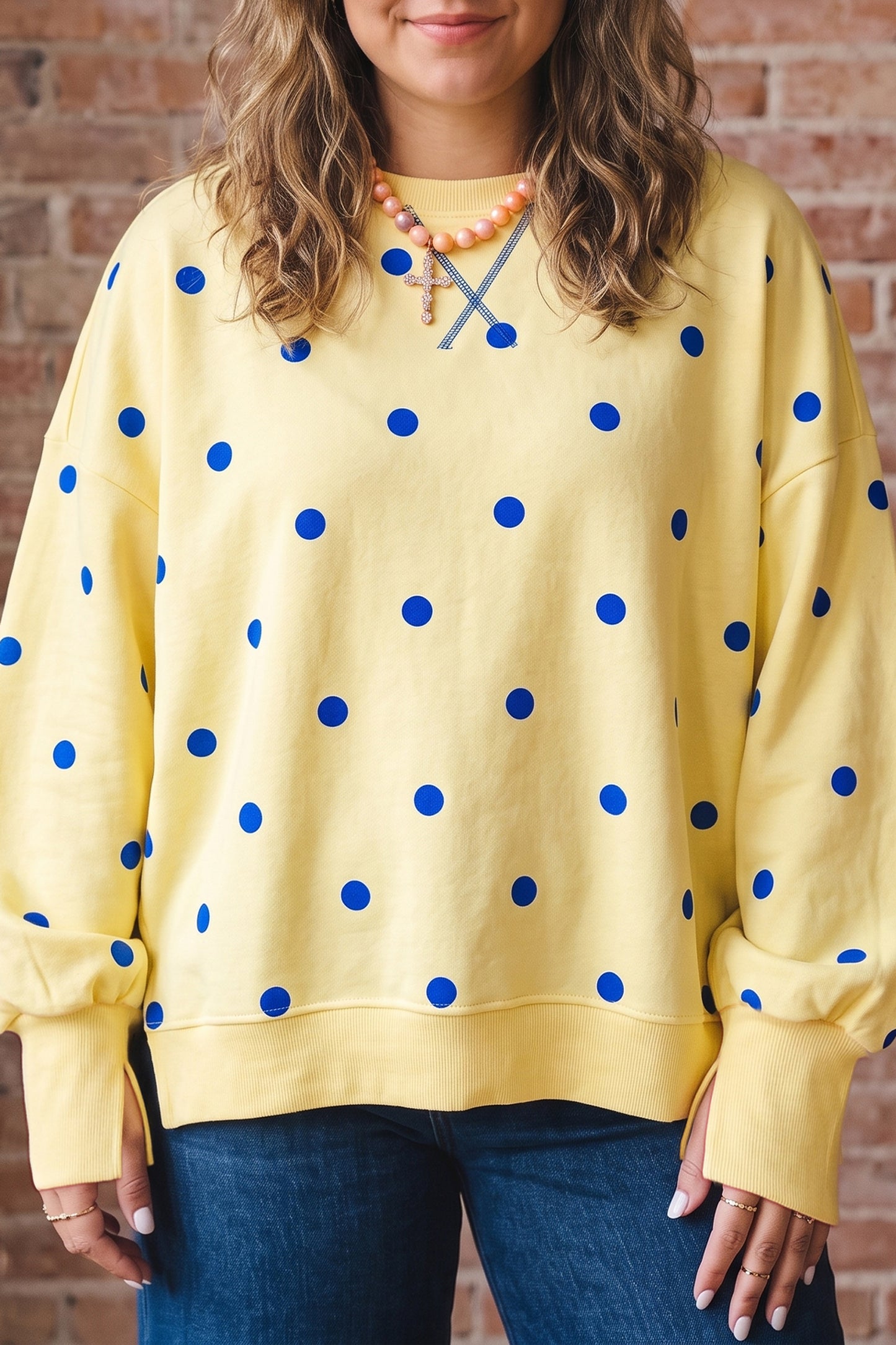 Long Sleeve Polka Dot Plus Size Top