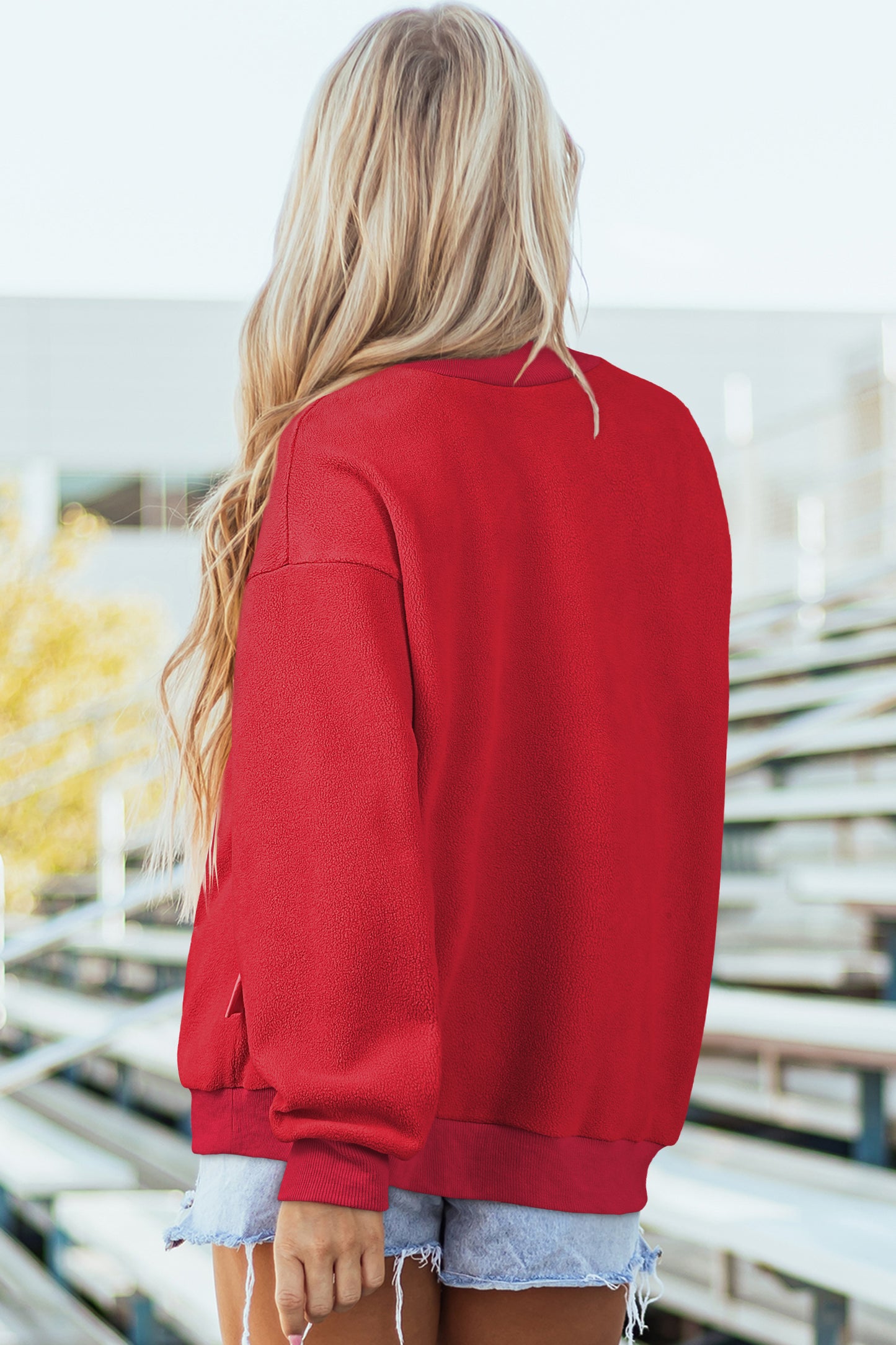 Oversize Drop Shoulder Reversible Mock Neck Sweatshirt