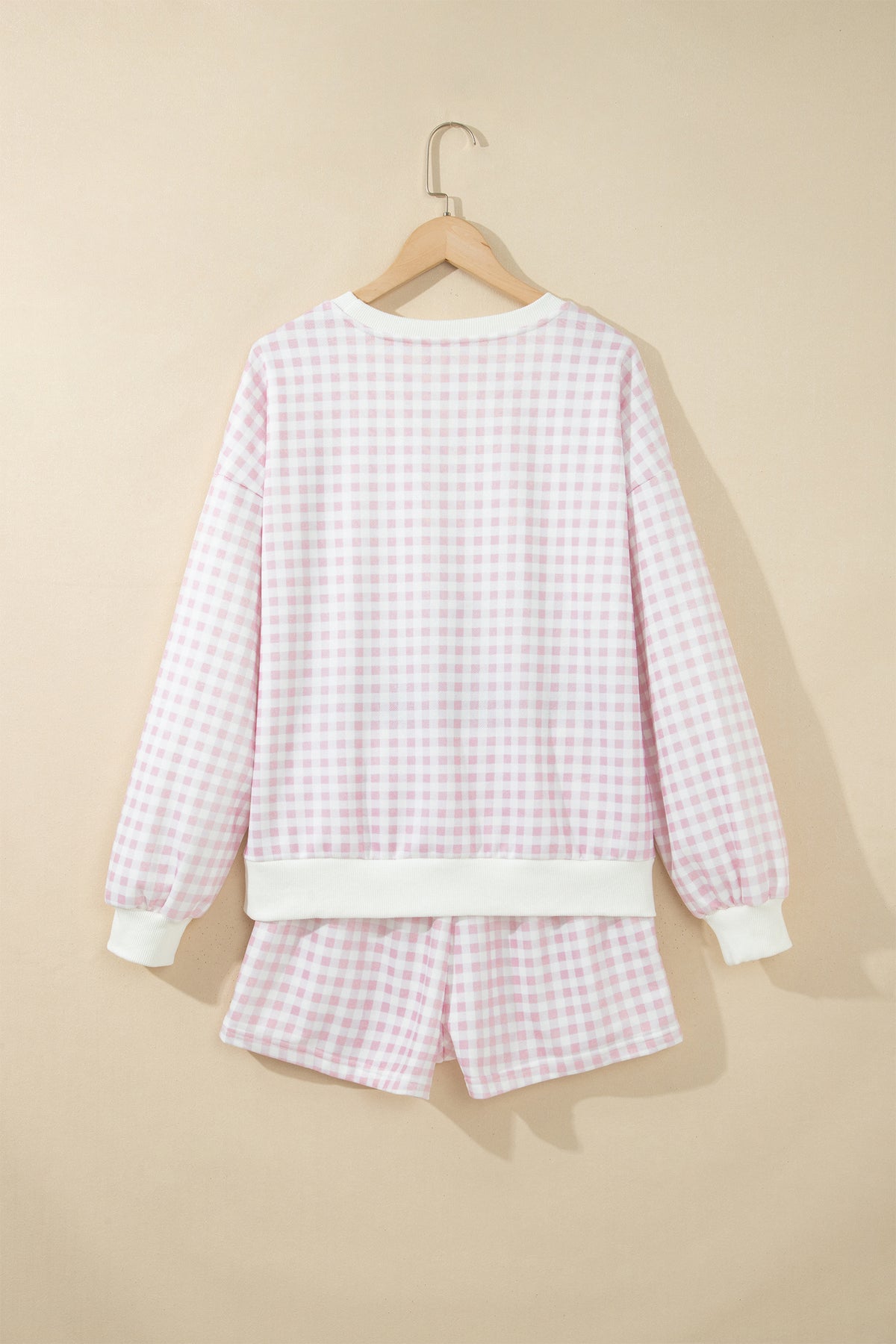 Plaid Baggy Pullover Drawstring Casual Shorts 2pcs Outfit