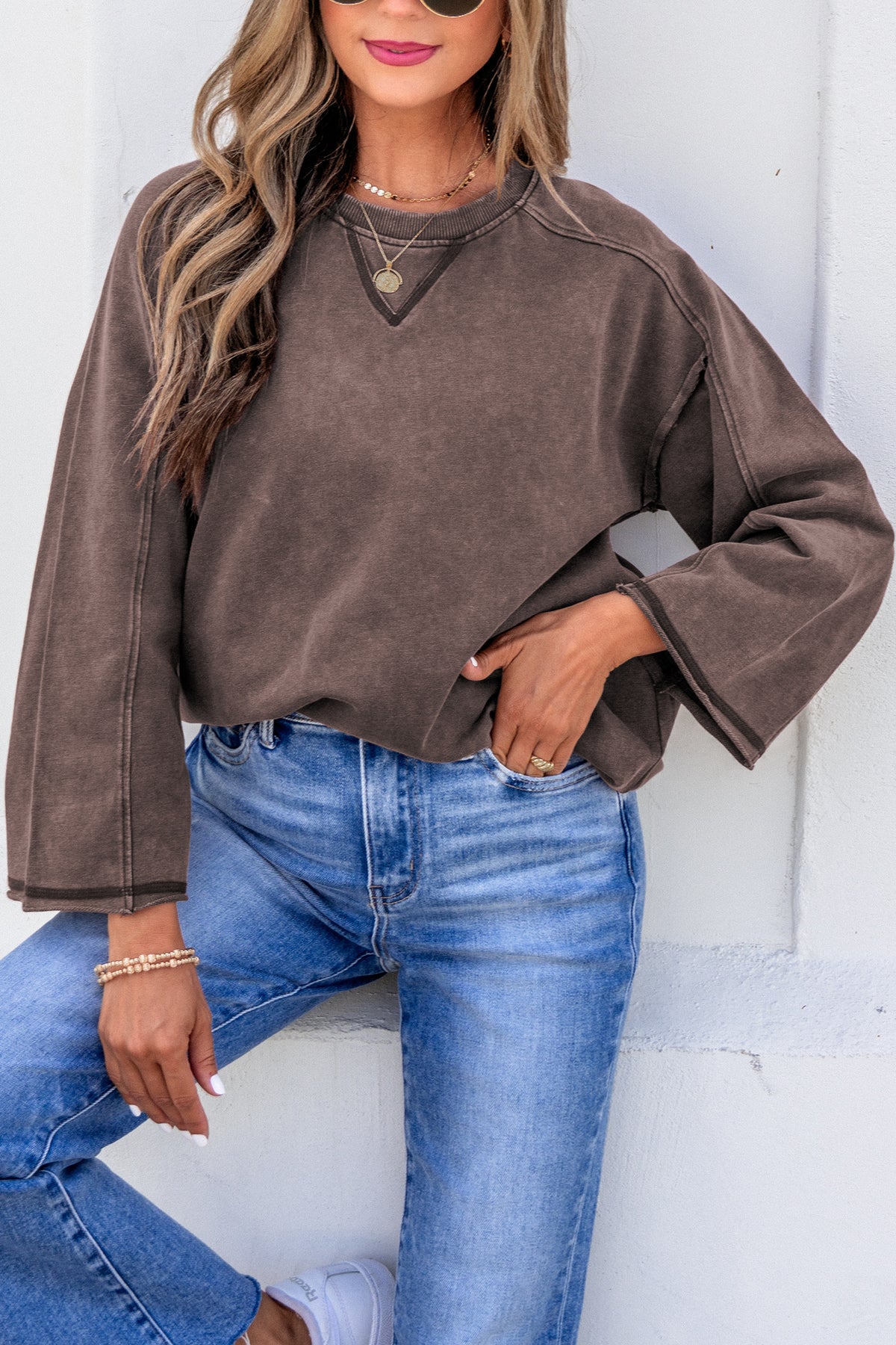 3/4 Sleeve Mineral Wash Loose Cotton Top