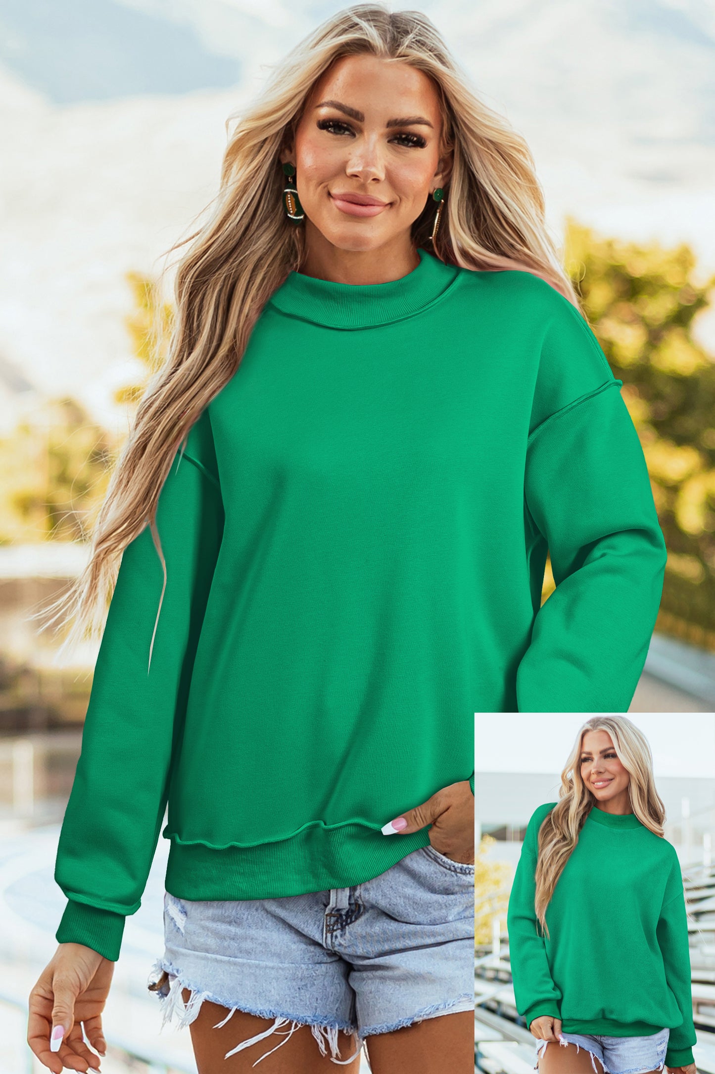 Oversize Drop Shoulder Reversible Mock Neck Sweatshirt