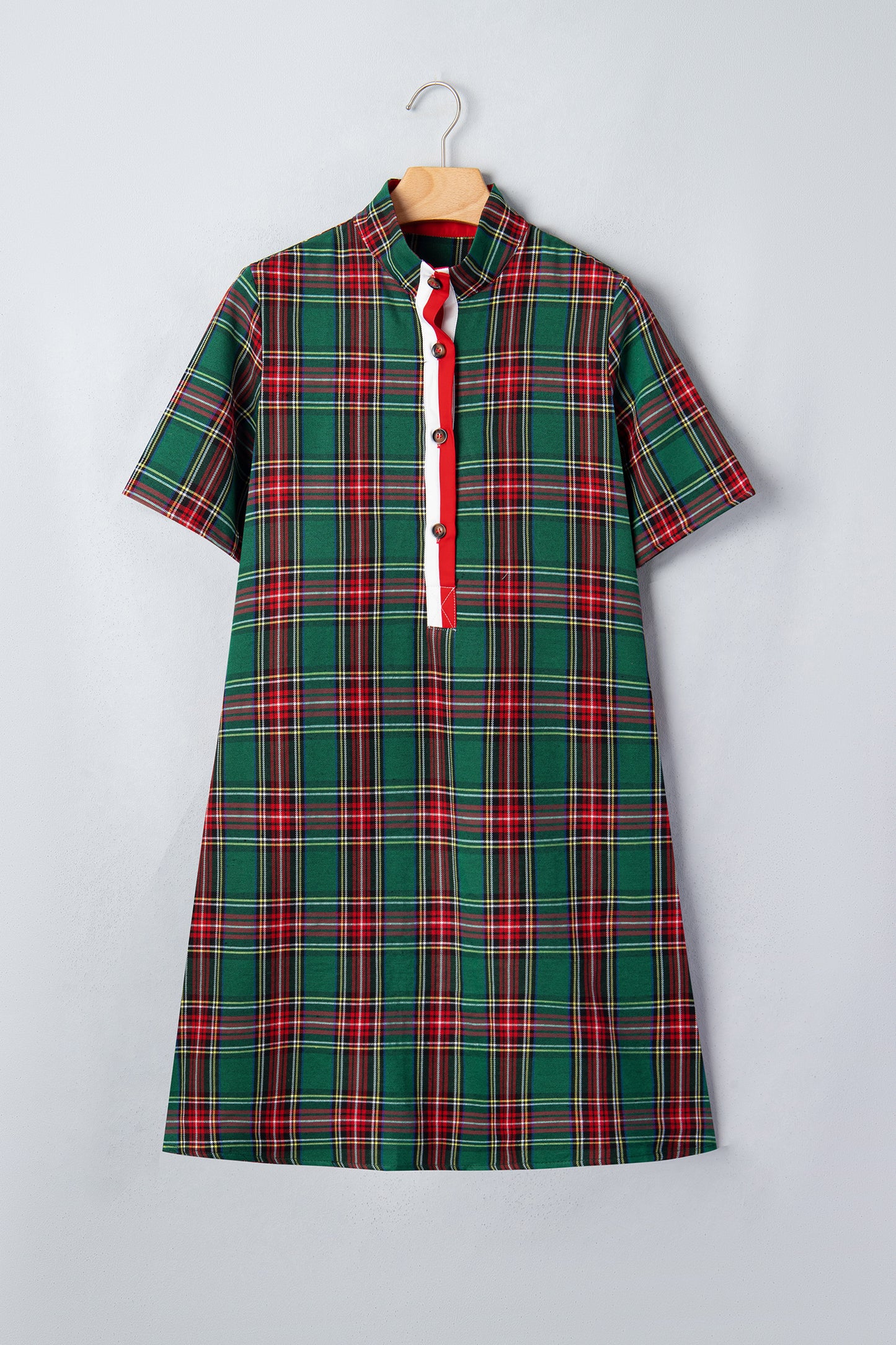 Plaid Button Front Short Sleeve Shift Dress
