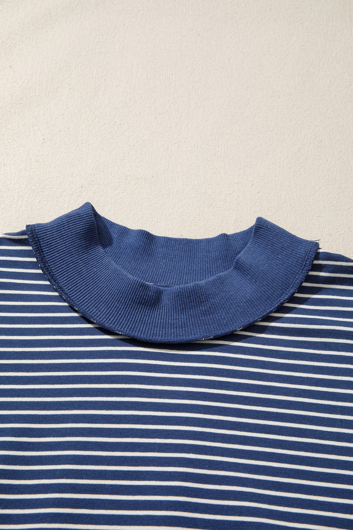 Stripe Ribbed Patchwork Mock Neck Baggy Pullover Matching Shorts Set