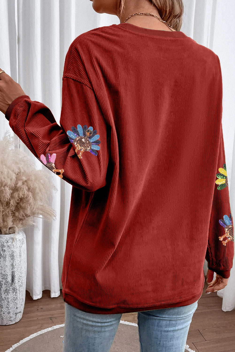 Turkey Graphic Corded Baggy Sweatshirt