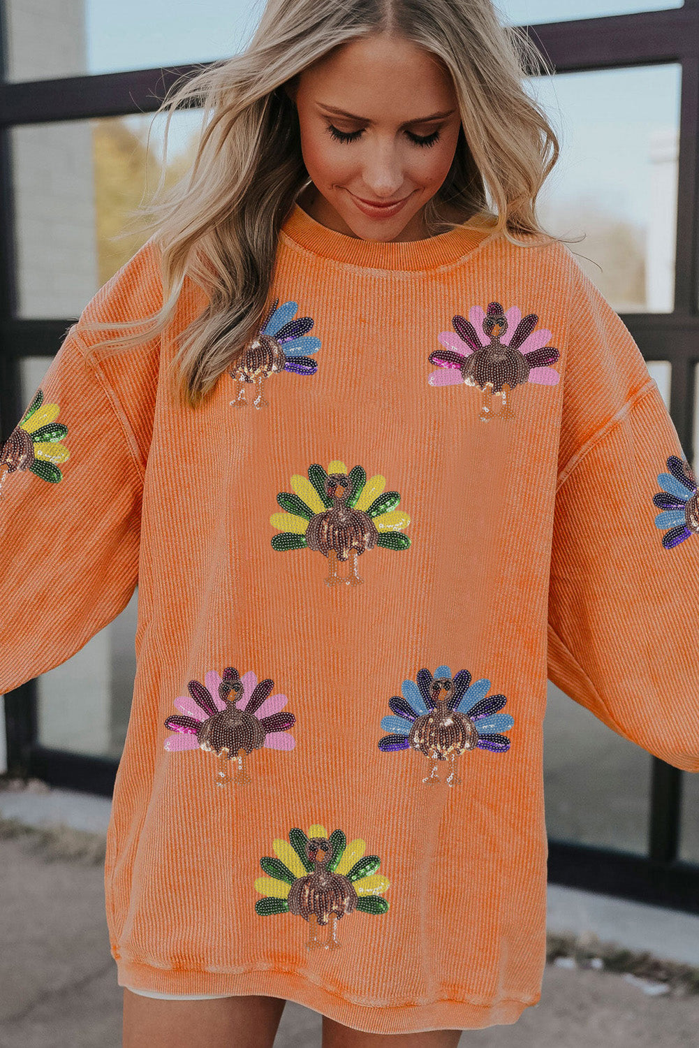 Turkey Graphic Corded Baggy Sweatshirt