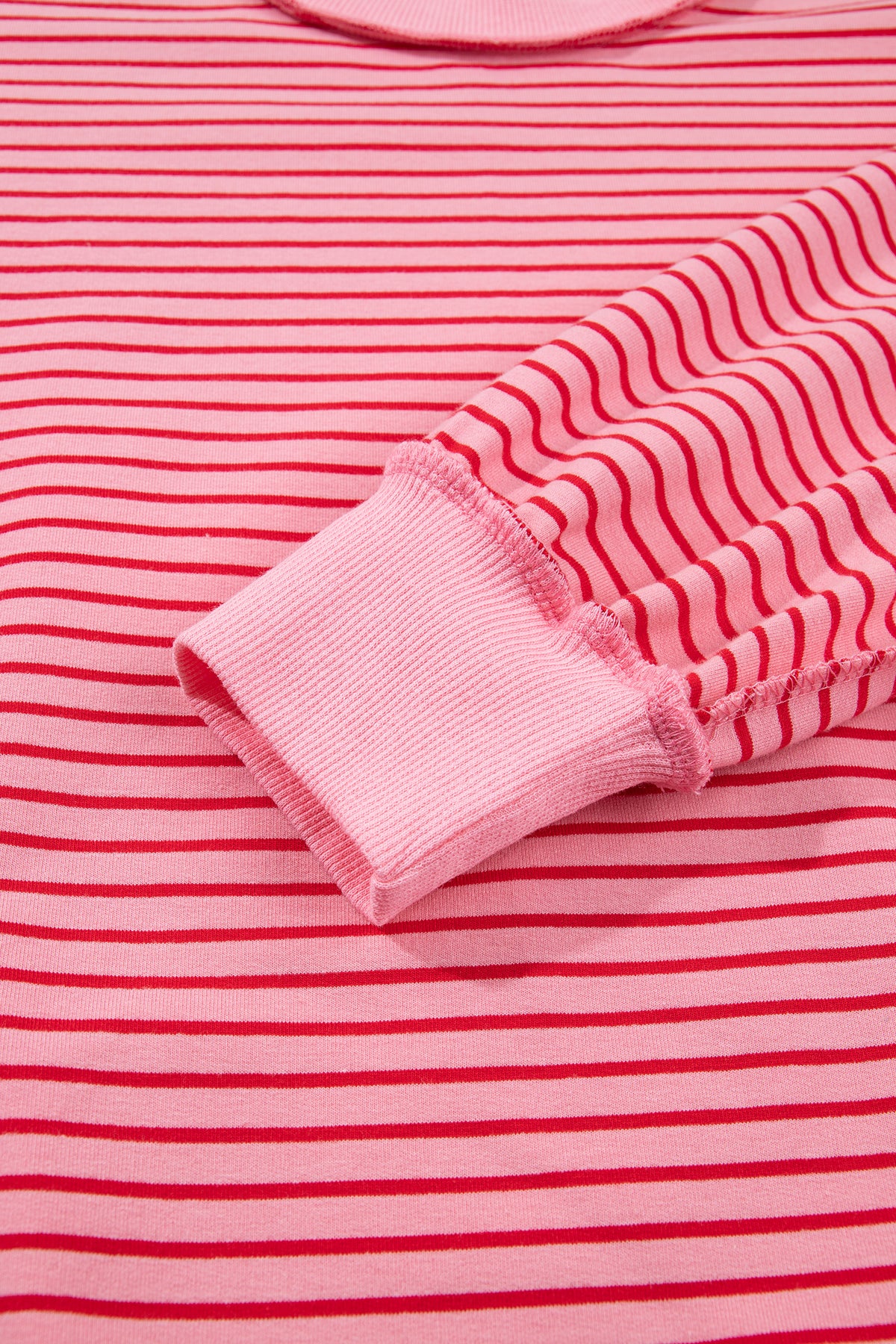 Stripe Ribbed Patchwork Mock Neck Baggy Pullover Matching Shorts Set