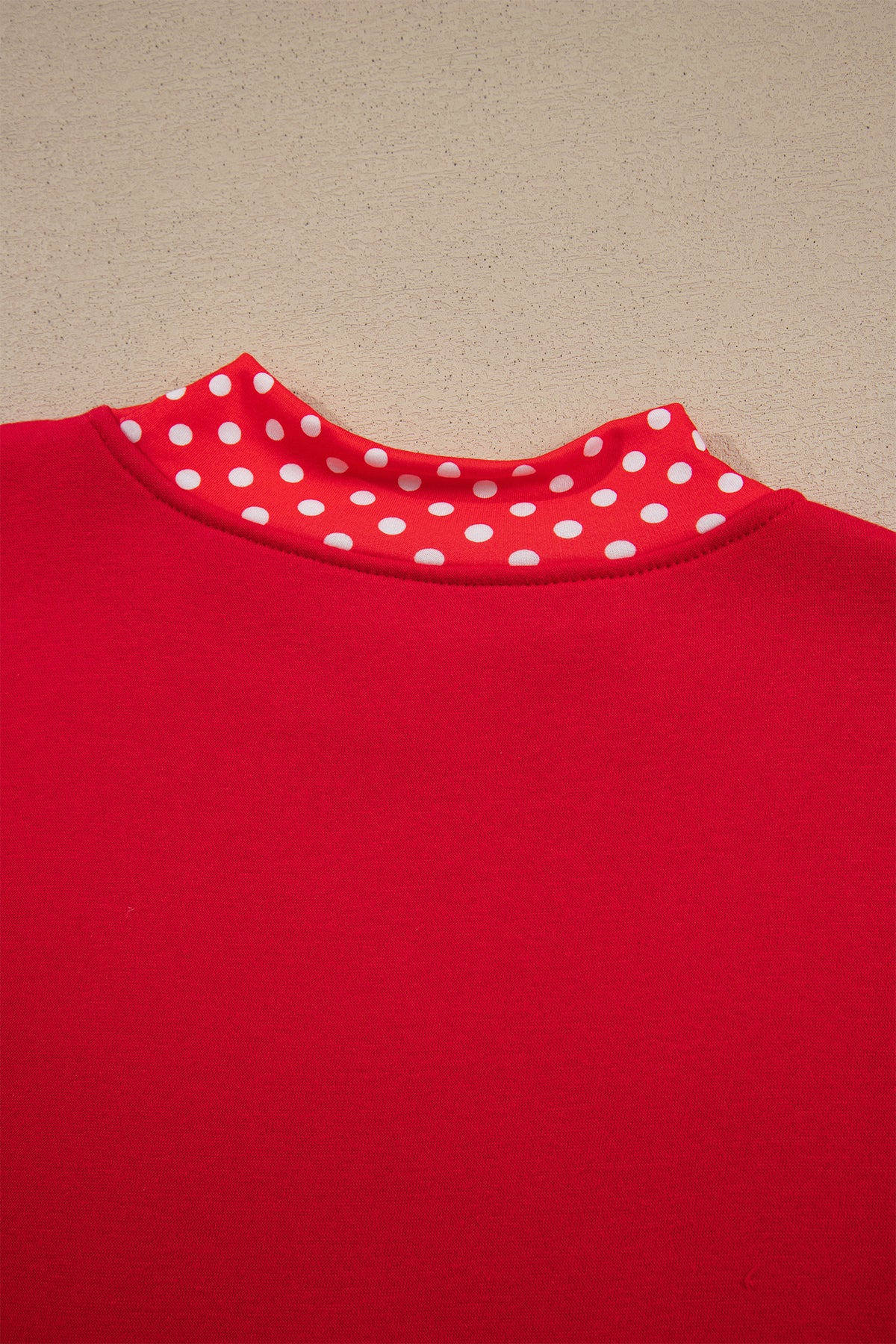 Polka Dot Letter Print Contrast Trim Mock Neck Sweatshirt