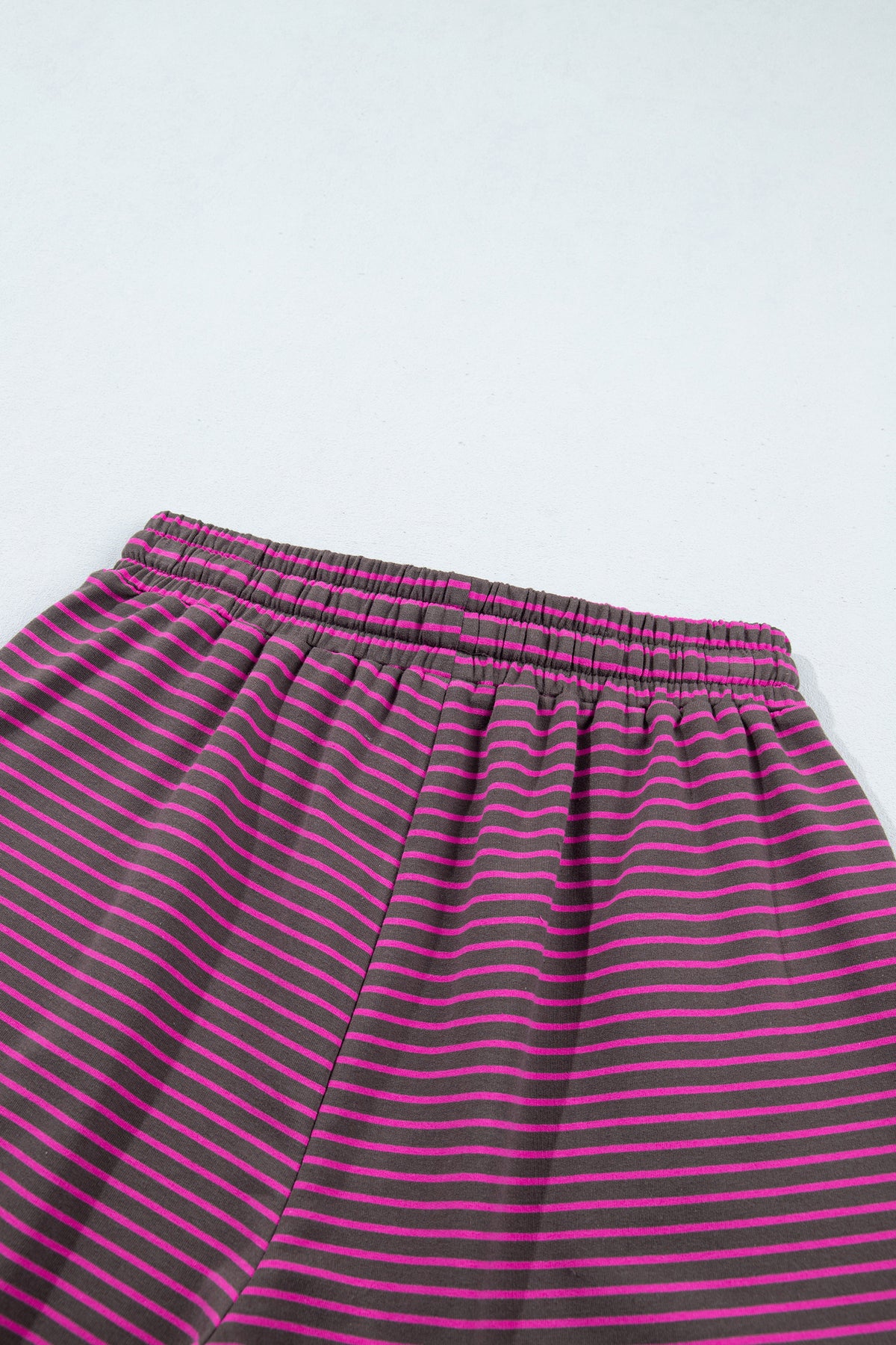 Stripe Ribbed Patchwork Mock Neck Baggy Pullover Matching Shorts Set