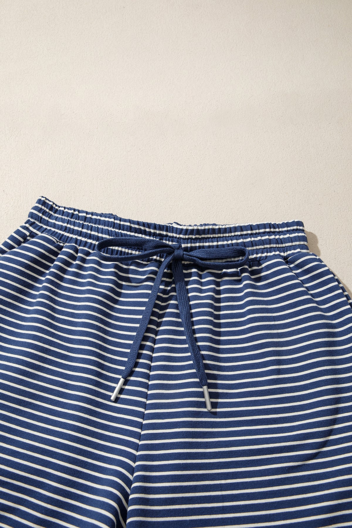 Stripe Ribbed Patchwork Mock Neck Baggy Pullover Matching Shorts Set