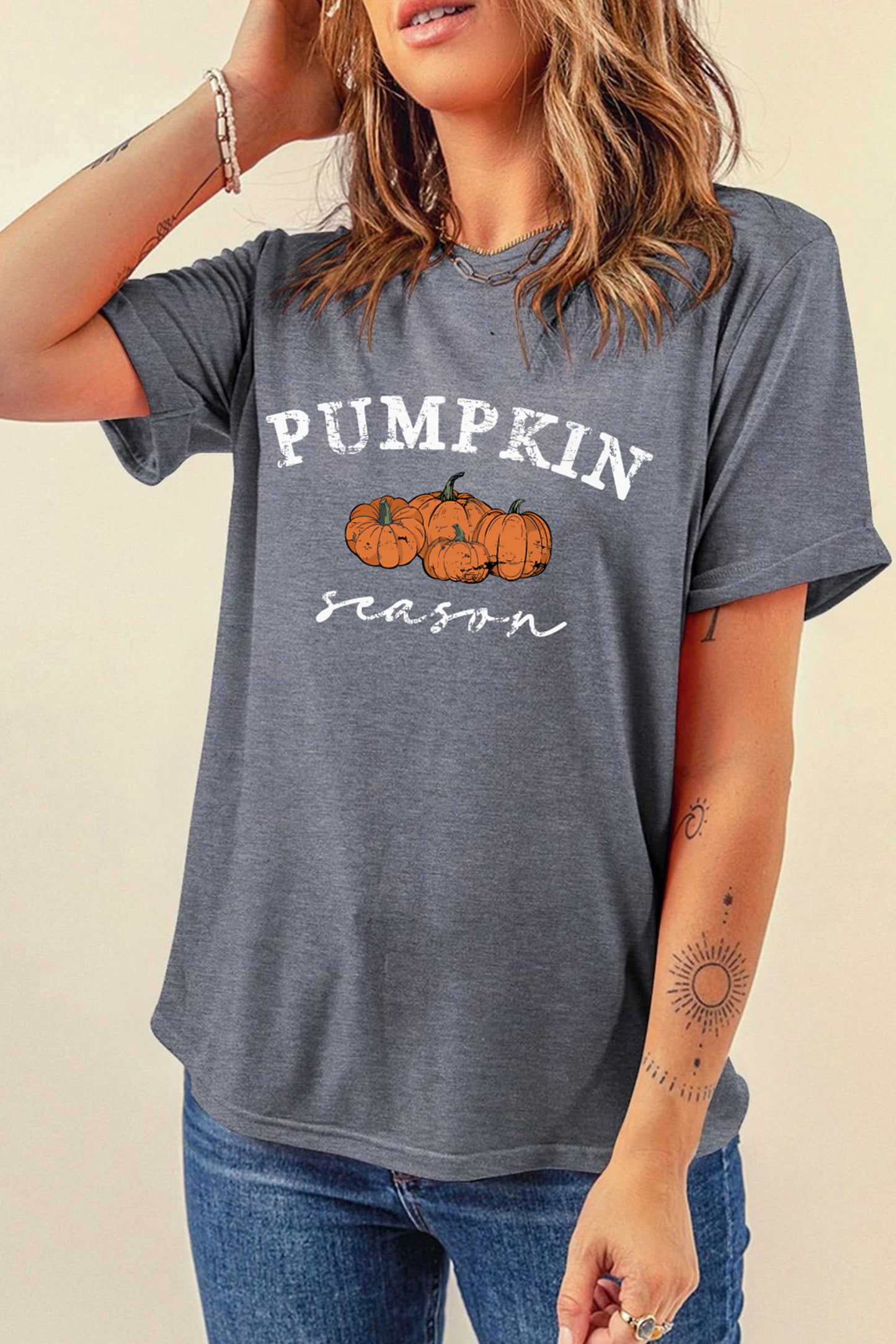 Pumpkin Season Graphic Round Neck Short Sleeve T-Shirt