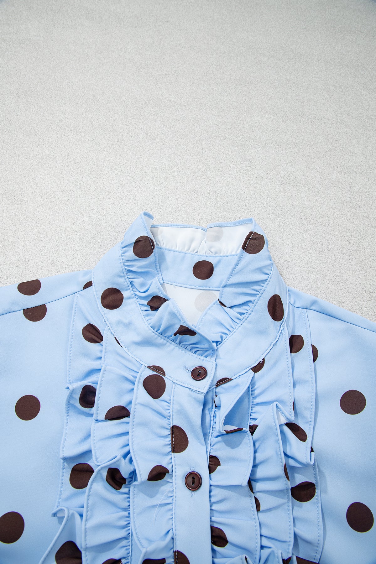 Polka Dot Striped Print Ruffle Stand Neck 3/4 Sleeve Shift Shirt