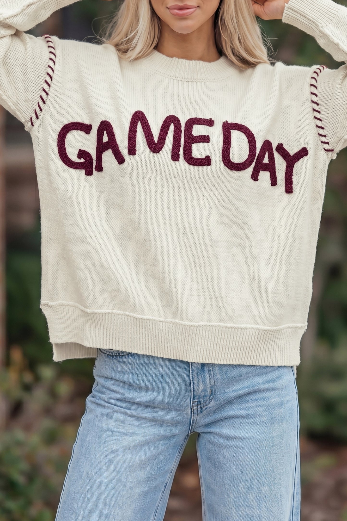 Drop Shoulder Game Day Letter Print Pullover Sweater