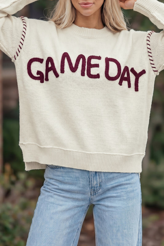 Drop Shoulder Game Day Letter Print Pullover Sweater