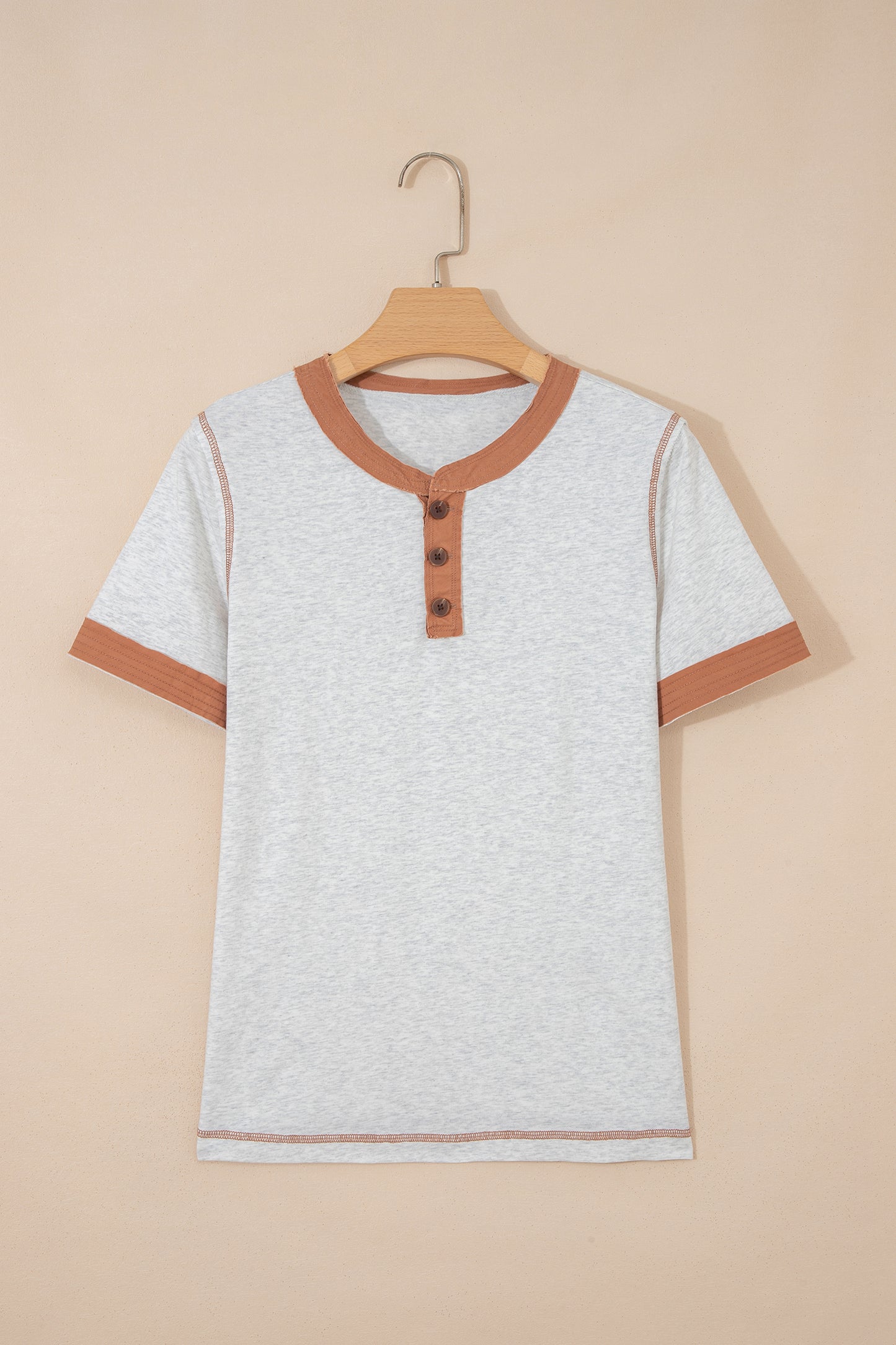 Raw Seam Color Block Detail Buttoned Henley Tee