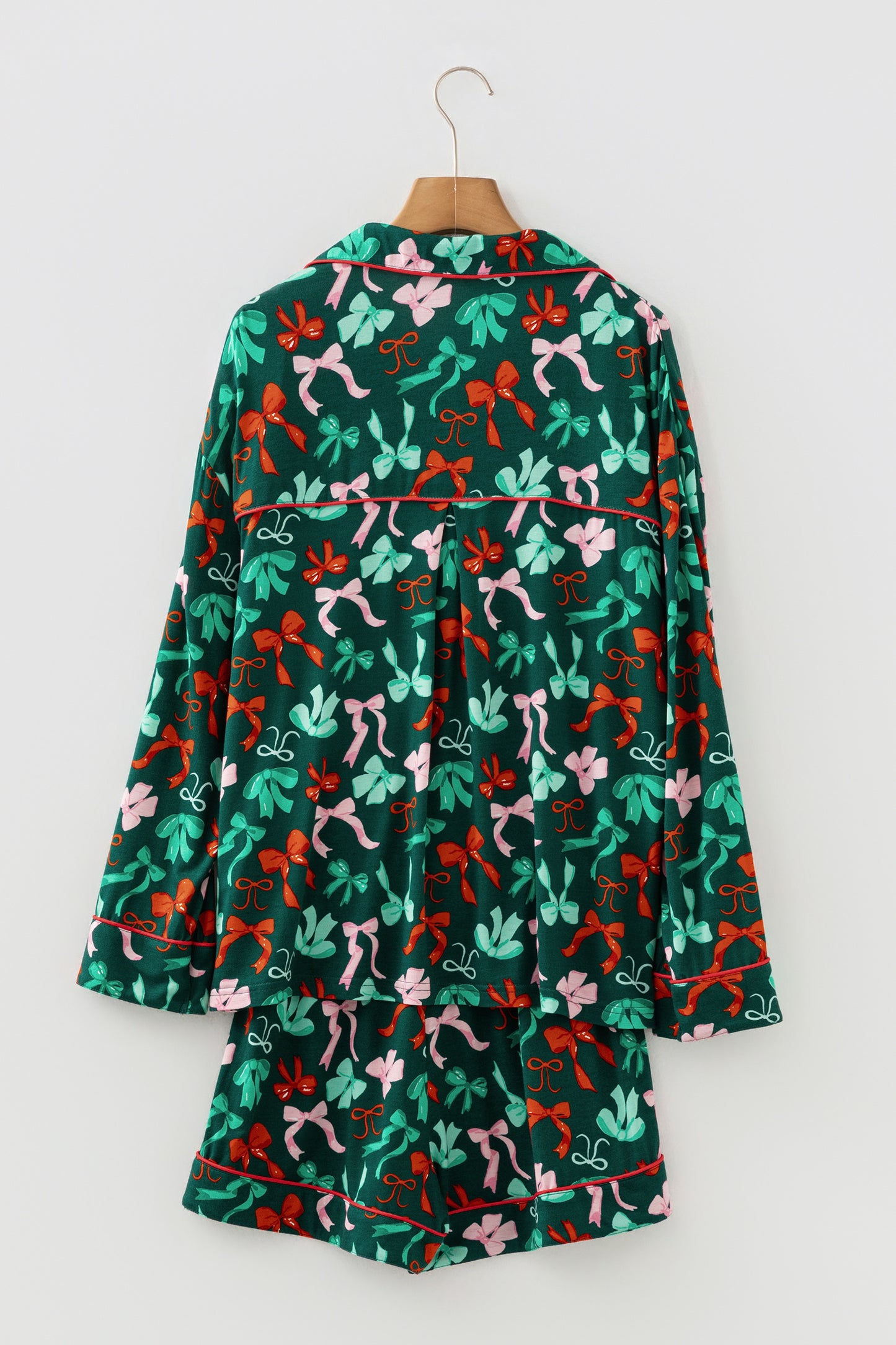 Bow Print Long Sleeve Shirt and Pajama Short Set