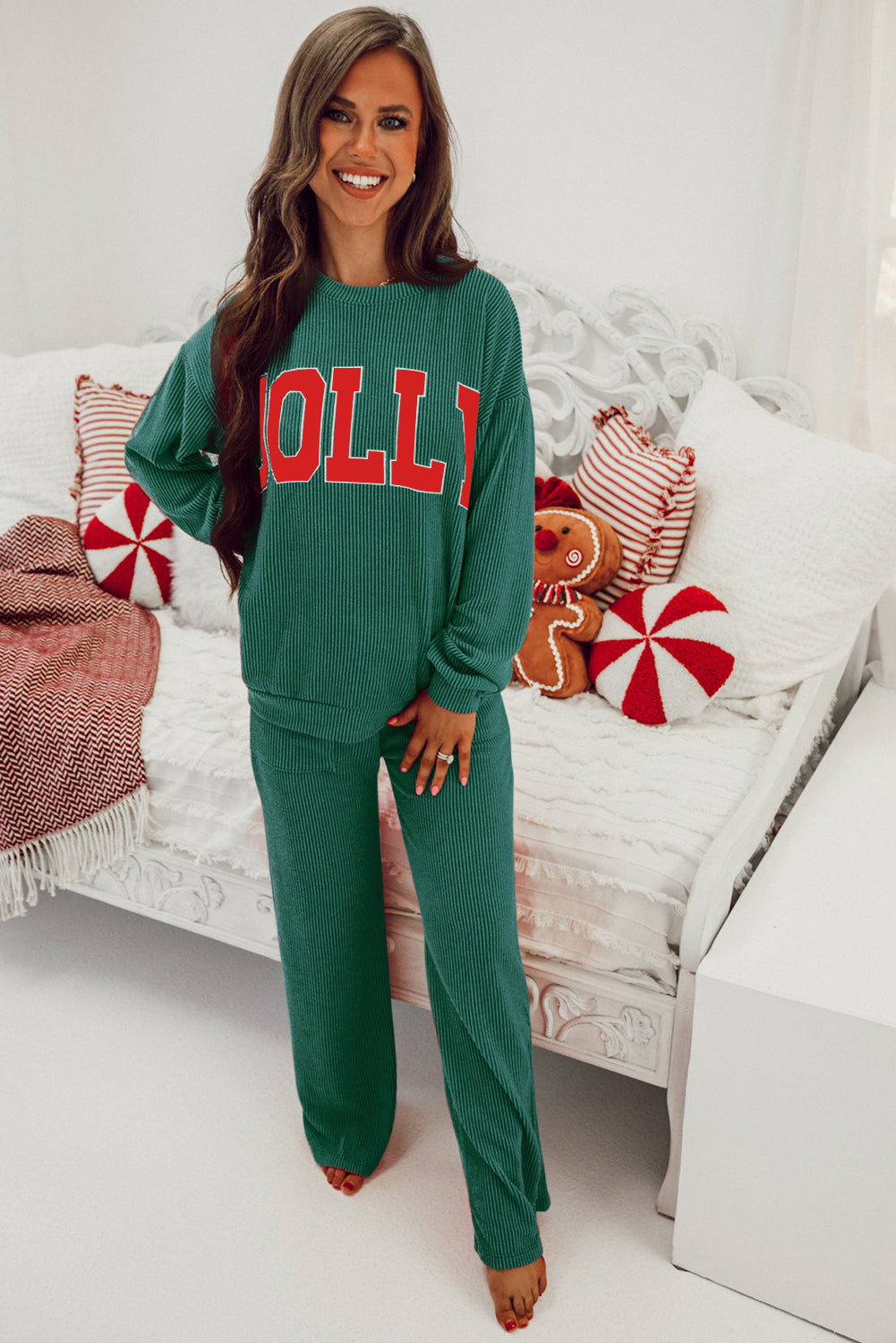 JOLLY Corded Long Sleeve Top and Pockets Pants Set