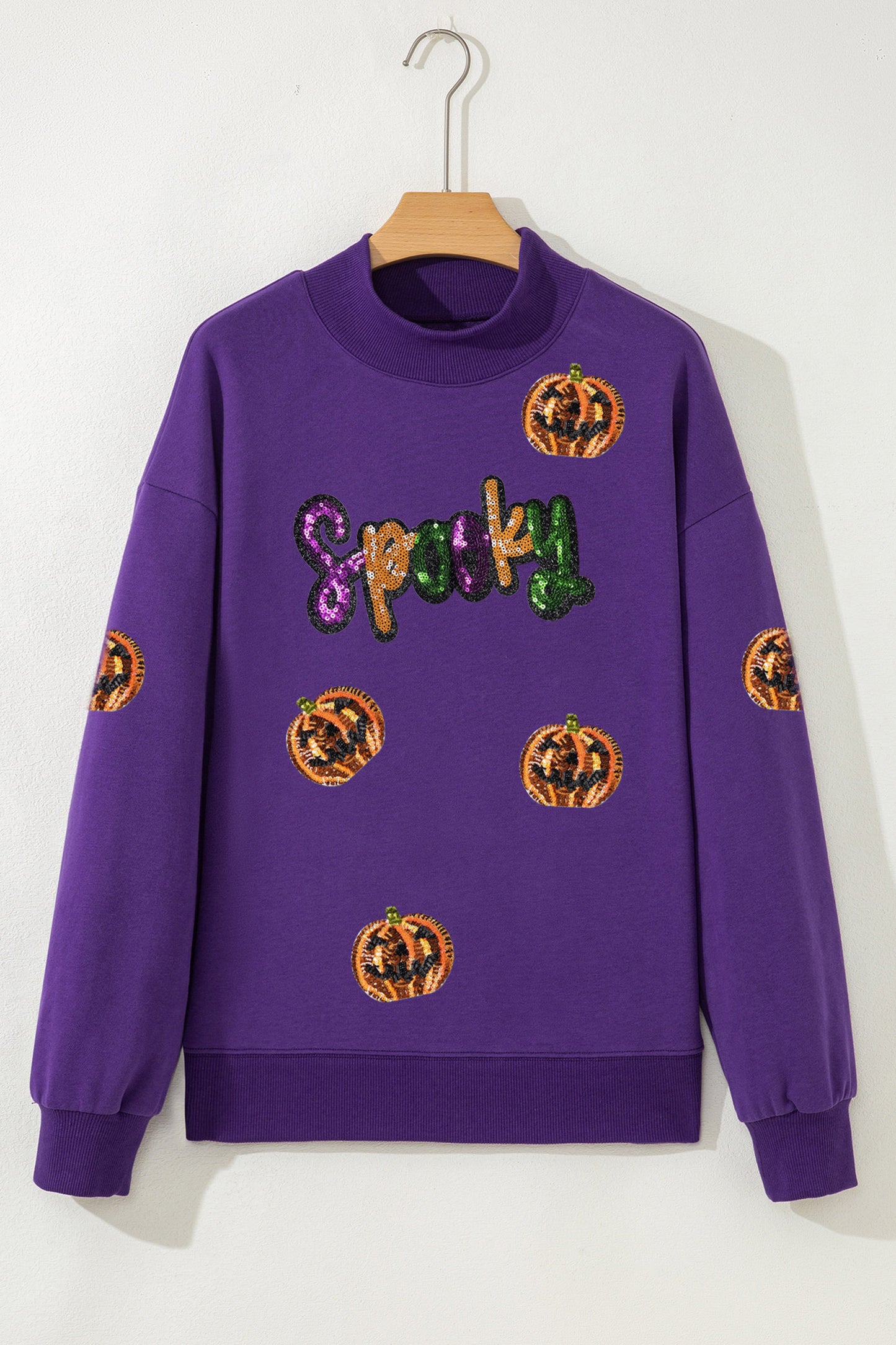 Sequin Pumpkin Spooky Graphic Halloween Pullover Sweatshirt