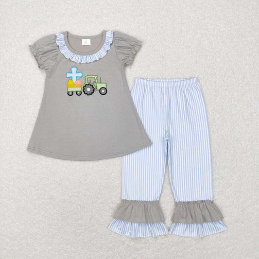 Easter Tractor Cross Girls Pants Set